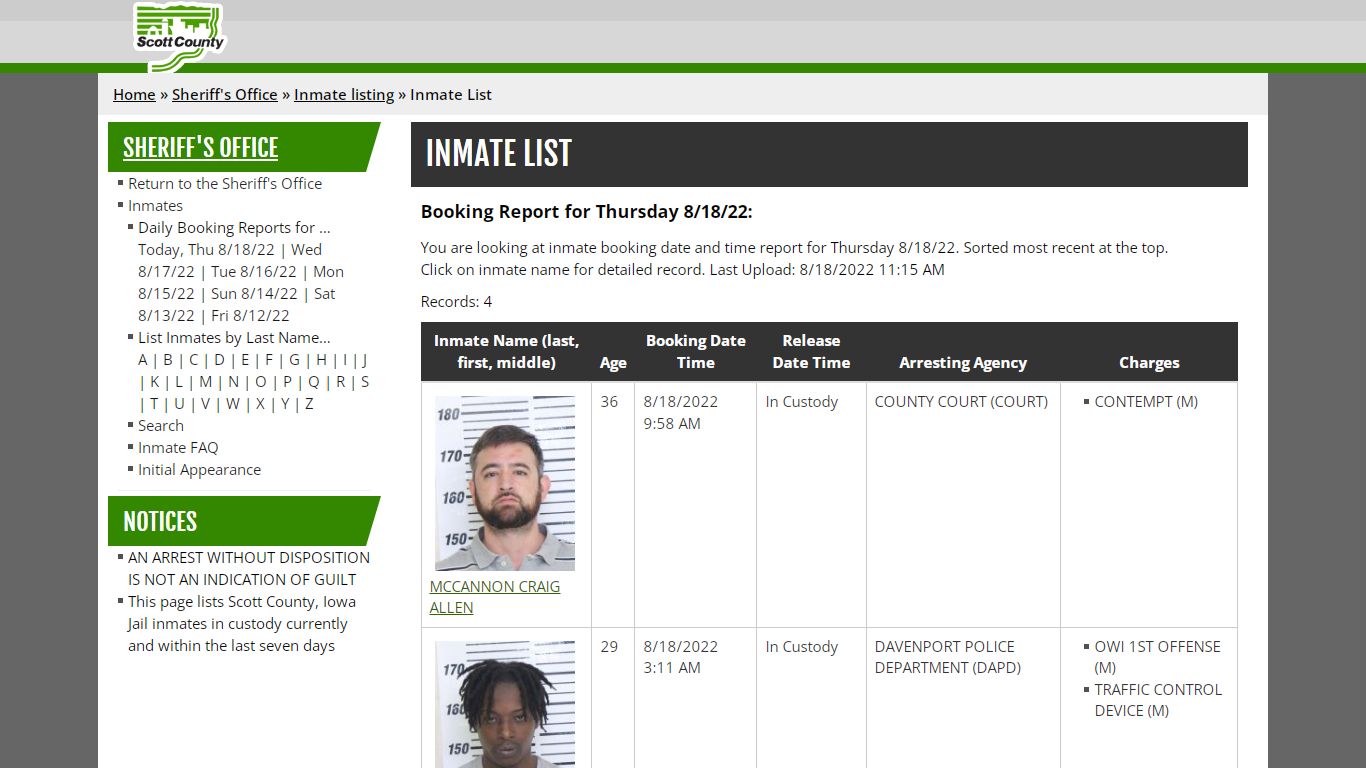 Inmate List - Scott County